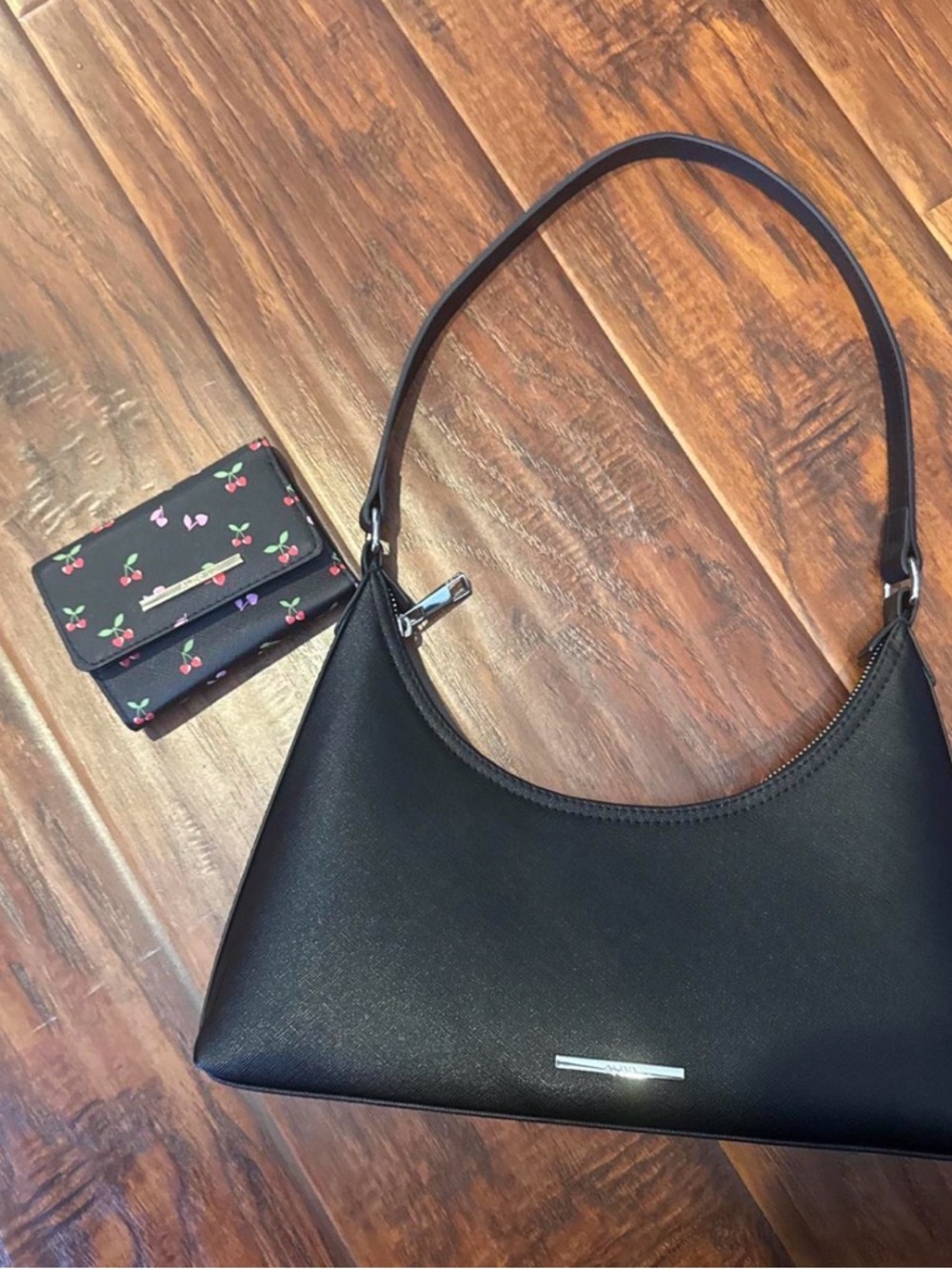 Aldo Black Shoulder Bag with Floral Cardholder